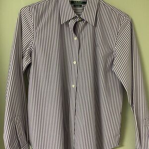 Ralph Lauren Purple Dress Shirt with white Pinstripe, non iron Medium